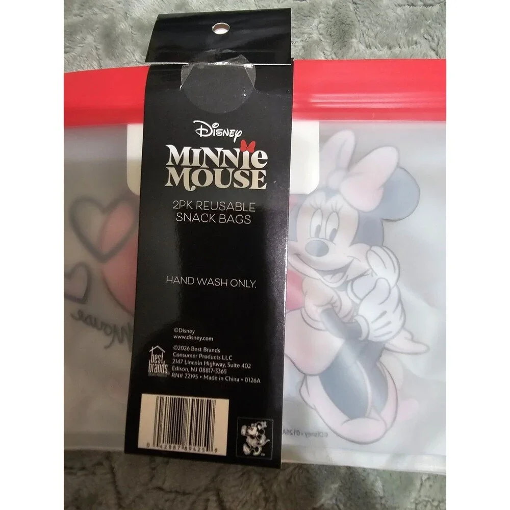 Disney Minnie Mouse Reusable Snack Bags 2pk Snack Size Plastic Kids NWT